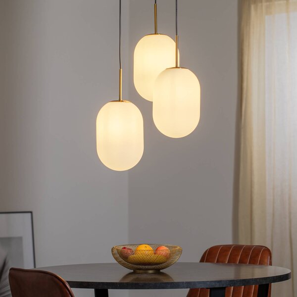 Eko-Light Závesné svietidlo Alias, kov zlatý opálové sklo, 3-pl, Biela / opálová, Obývacia izba / jedáleň, Sklo, Moderný, Závesné svietidlo