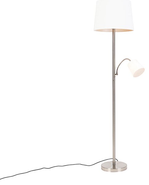 Inteligentná stojaca lampa oceľ s bielym tienidlom vrátane Wifi A60 a E14 - Retro