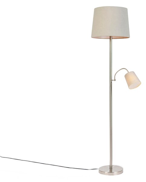 Inteligentná stojaca lampa oceľ s sivým tienidlom vrátane Wifi A60 a E14 - Retro
