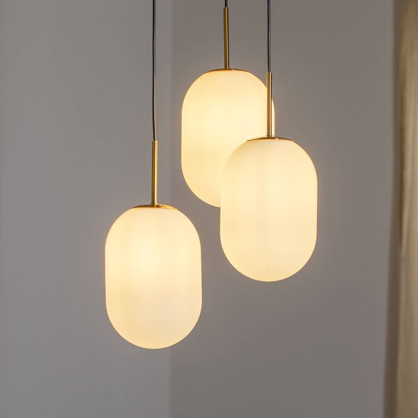 Eko-Light Závesné svietidlo Alias, kov zlatý opálové sklo, 3-pl, Biela / opálová, Obývacia izba / jedáleň, Sklo, Moderný, Závesné svietidlo
