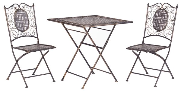 Záhradná bistro sada čierna kovová skladací stôl a 2 stoličky UV odolné retro dizajn balkón terasa záhrada