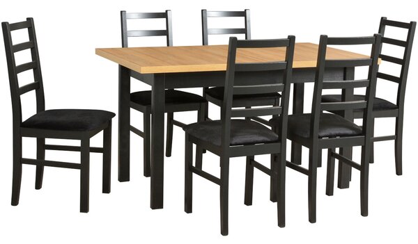 MEBLINE Stôl MODENA 1 XL grandson laminát / čierny + stoličky NILO 8 (6 ks) čierne / 29B
