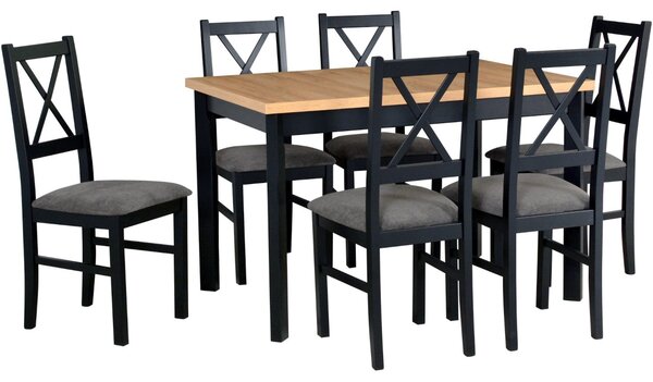 MEBLINE Stôl MAX 5 P grandson laminát / čierny + stoličky NILO 10 (6 ks) čierne / 15B