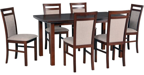 MEBLINE Stôl KENT 2 dubová dyha / orech + stoličky MILANO 5 (6 ks) orech / 5B