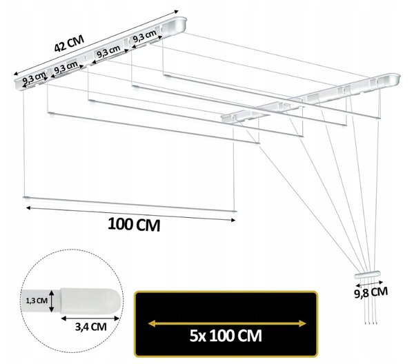 Erga Erga, stropný vešiak na sušenie bielizne 5x100 cm, biela, ERG-SEP-10SUSSUF5PP10