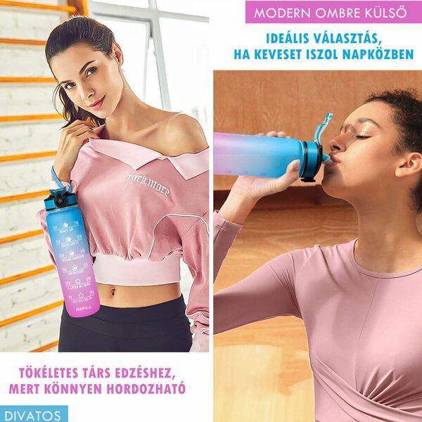 Motivačná fľaša na vodu s citátmi a časovou osou (1000 ml) - modrá/ružová