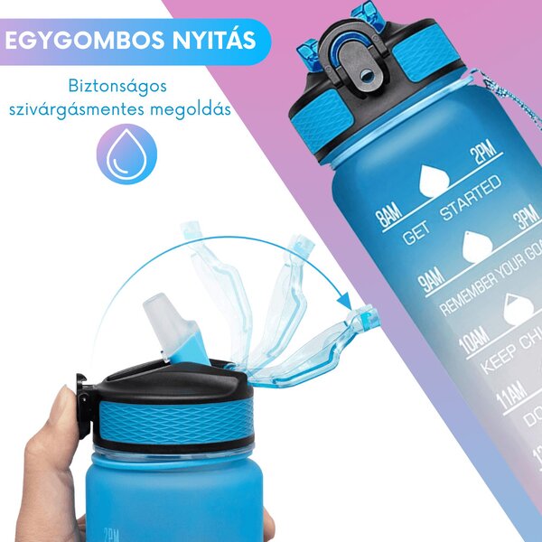 Motivačná fľaša na vodu s citátmi a časovou osou (1000 ml) - modrá/ružová