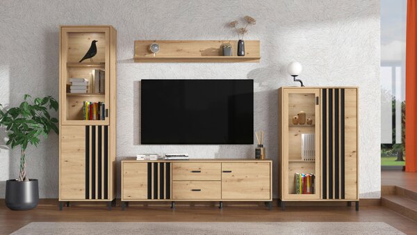 SKRINKA POD TV, čierna, dub artisan, 157/52/40 cm Hom`in - Komody