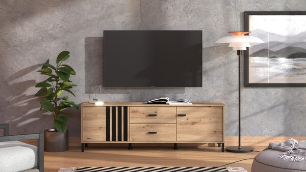 SKRINKA POD TV, čierna, dub artisan, 157/52/40 cm Hom`in - Komody