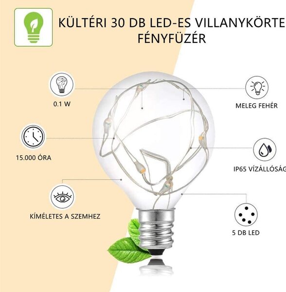 Vonkajšie LED svietidlo s guľôčkami - 30 LED diód - 3 m