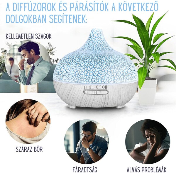Ultrazvukový difuzér arómy s popraskaným a bielym dreveným vzorom