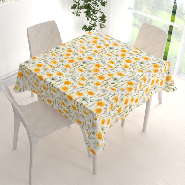 Biante Dekoračný štvorcový obrus PML-104 Biele a žlté margaréty na bielom 40x40 cm