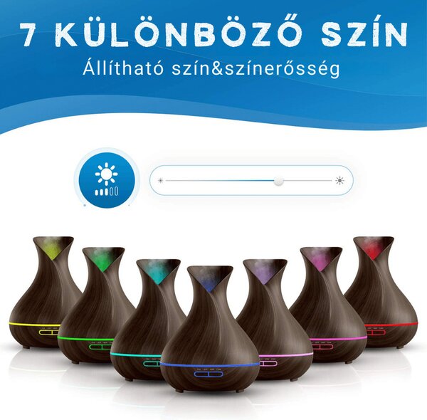 Ultrazvukový aromaterapeutický difuzér v tvare vázy - tmavé drevo