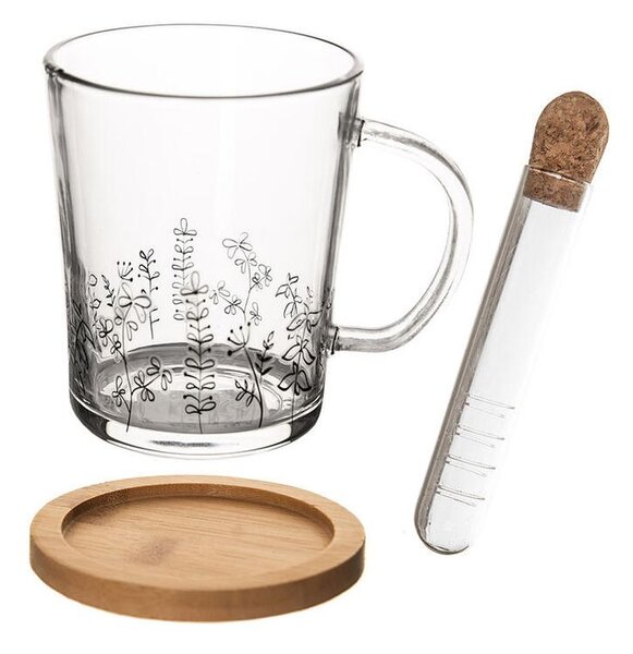 Sklenený hrnček s podtáckou a infuzérom LÚKA 420 ml