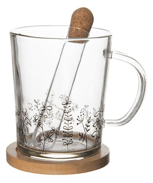 Sklenený hrnček s podtáckou a infuzérom LÚKA 420 ml