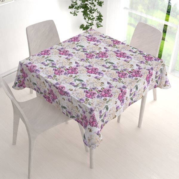 Biante Dekoračný štvorcový obrus PML-108 Fialové kvety s motýlikmi na bielom 40x40 cm