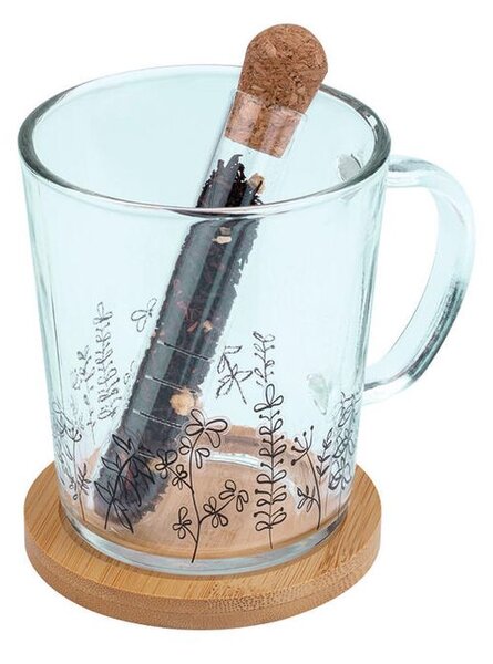 Sklenený hrnček s podtáckou a infuzérom LÚKA 420 ml