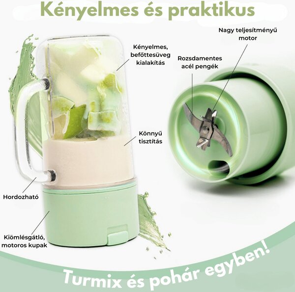 Multifunkčný prenosný mixér a pohár na pitie, 340 ml – zelený