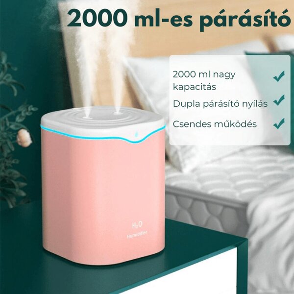 Veľký zvlhčovač vzduchu H2O RGB - 2000 ml - ružový