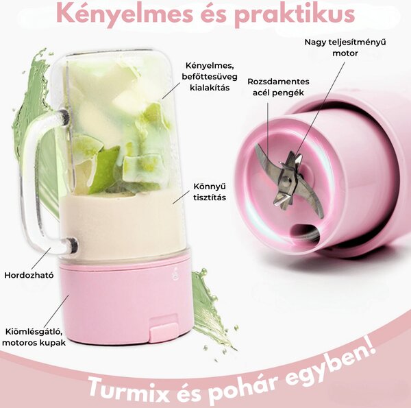 Multifunkčný prenosný mixér a pohár na pitie, 340 ml - ružový