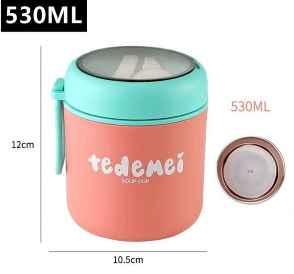 Tedemei nádoba na potraviny odolná voči vyliatiu so skladacou lyžičkou 530 ml - ružová/zelená
