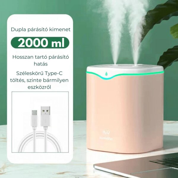 Veľký zvlhčovač vzduchu H2O RGB - 2000 ml - ružový