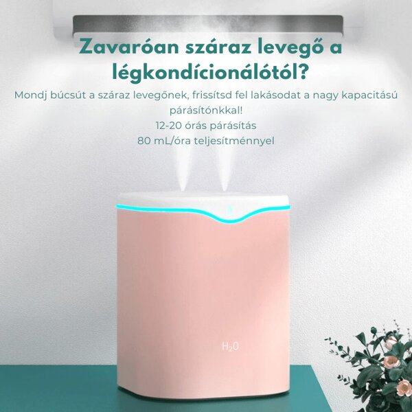 Veľký zvlhčovač vzduchu H2O RGB - 2000 ml - ružový