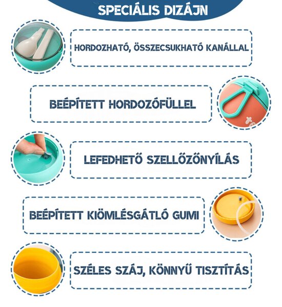 Tedemei nádoba na potraviny odolná voči vyliatiu so skladacou lyžičkou 530 ml - ružová/zelená