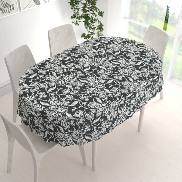 Biante Dekoračný oválny obrus PML-105 Biele kvety na čiernom 50x100 cm