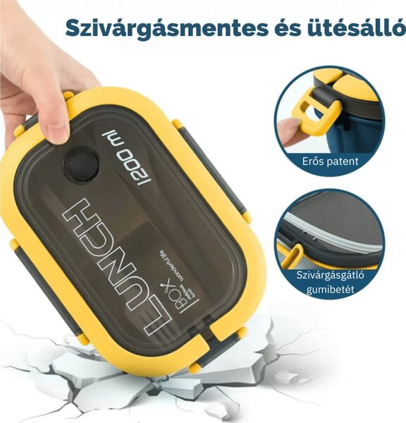 Sada delených nádob na potraviny s lyžicou a vidličkou 1200 ml - modrá