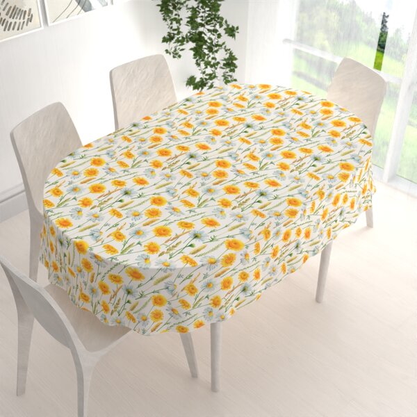 Biante Dekoračný oválny obrus PML-104 Biele a žlté margaréty na bielom 50x100 cm