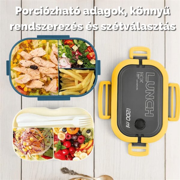 Sada delených nádob na potraviny s lyžicou a vidličkou 1200 ml - modrá