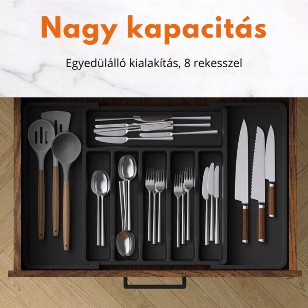 Výsuvný držiak a organizér na príbory - čierny
