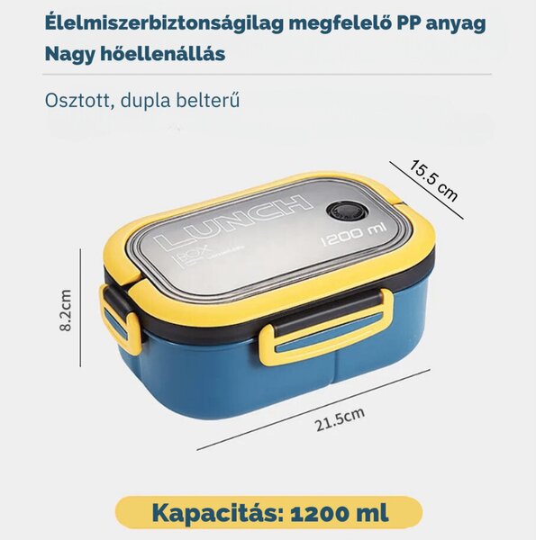 Sada delených nádob na potraviny s lyžicou a vidličkou 1200 ml - modrá