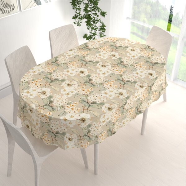 Biante Dekoračný oválny obrus PML-106 Maľované kvety na béžovom 50x100 cm