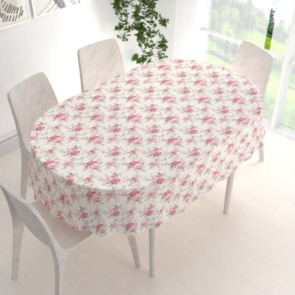 Biante Dekoračný oválny obrus PML-107 Ružové ružičky na bielom 50x100 cm