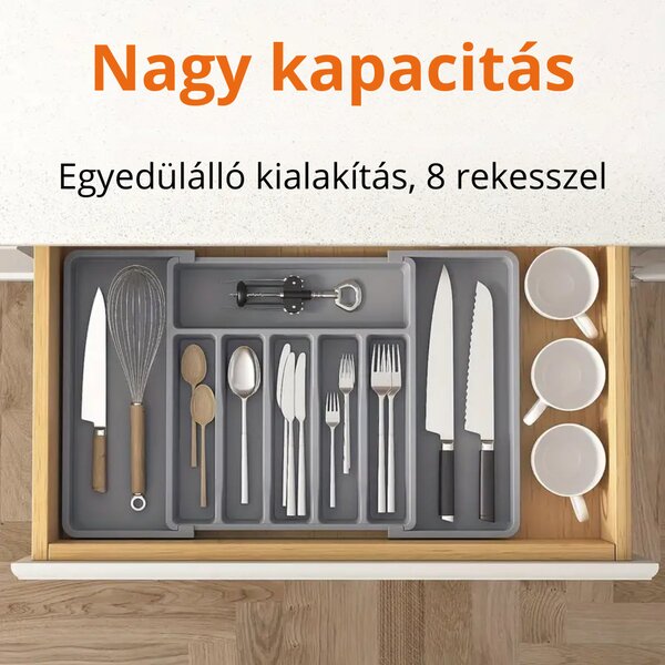 Výsuvný držiak a organizér na príbory - sivý