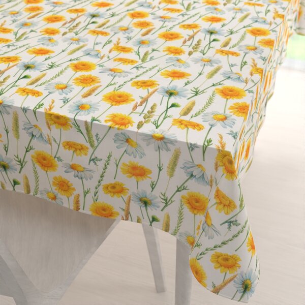 Biante Dekoračný obdĺžnikový obrus PML-104 Biele a žlté margaréty na bielom 50x100 cm