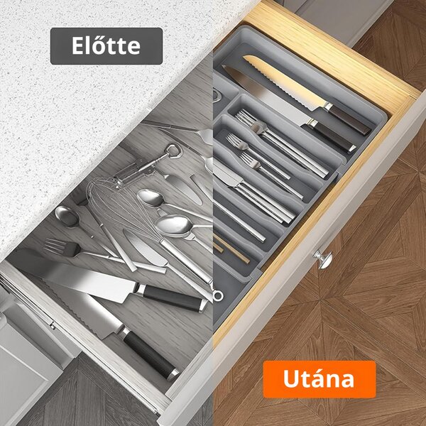 Výsuvný držiak a organizér na príbory - sivý