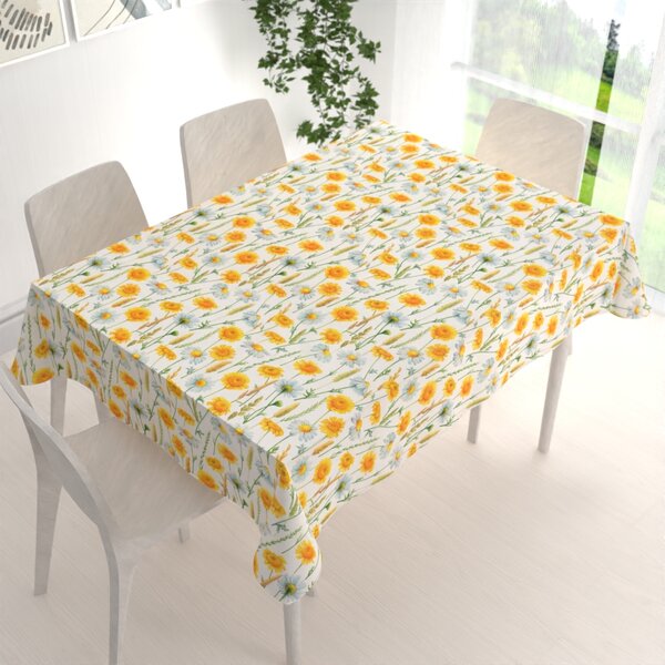 Biante Dekoračný obdĺžnikový obrus PML-104 Biele a žlté margaréty na bielom 50x100 cm
