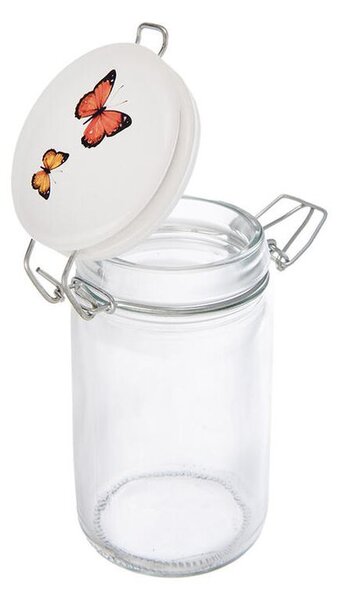 Sklenená dóza s keramickým viečkom a klipovým uzáverom JAR motýľ 0,25 l