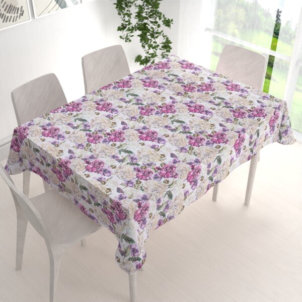 Biante Dekoračný obdĺžnikový obrus PML-108 Fialové kvety s motýlikmi na bielom 50x100 cm