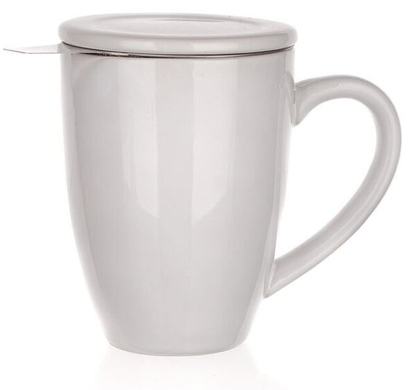 Banquet Keramický hrnček s viečkom a s nerezovým sitkom BONNET 350 ml biely