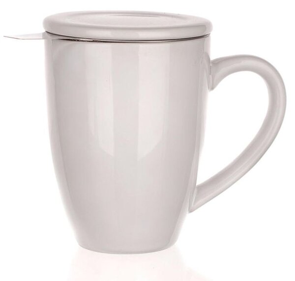 Banquet Keramický hrnček s viečkom a s nerezovým sitkom BONNET 350 ml biely