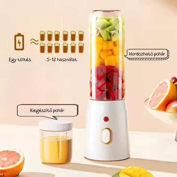 Prenosný, multifunkčný, bezdrôtový mini mixér s prenosnými pohármi - 450 ml - biely