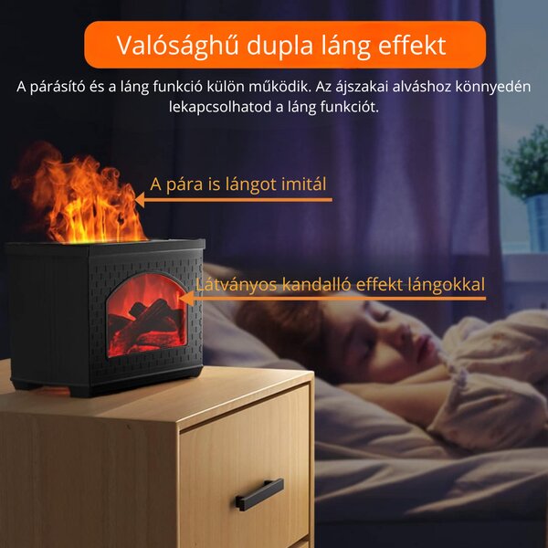 Aróma difuzér s efektom krbu a skutočným plameňom, dlhá doba prevádzky, ovládanie jedným tlačidlom - čierny