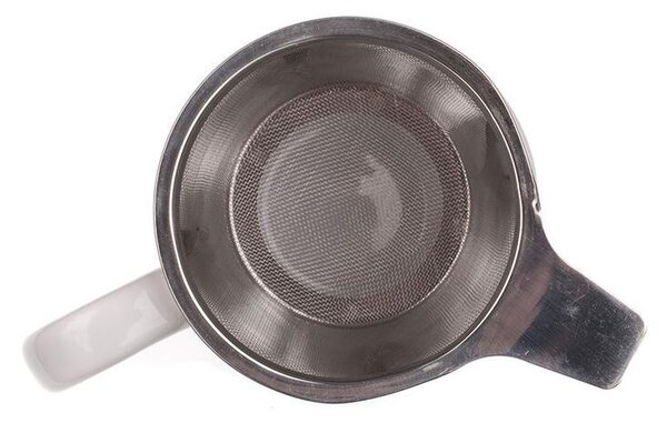 Banquet Keramický hrnček s viečkom a s nerezovým sitkom BONNET 350 ml biely