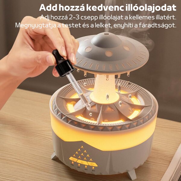 Farebný aromaterapeutický difuzér Raindrop s farebnými svetlami, kvapkami vody, diaľkovým ovládaním a časovačom - biely