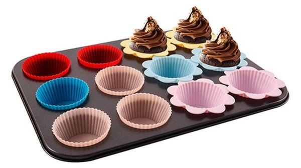 Kovová forma na muffiny so silikónovými košíčkami 12 ks