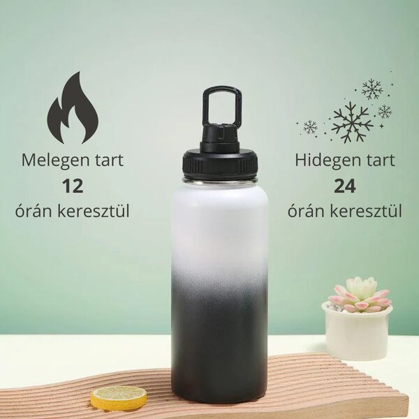 Termoska z nehrdzavejúcej ocele s nepriepustným uzáverom na studené a horúce nápoje - 950 ml - čierno-biely prechod